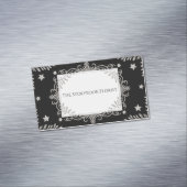 Elegant Silver Ornate Star & Leaf Black Celestial Magnetische Visitenkarte (Beispiel)