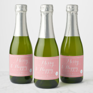 ELEGANT SILVER PEACH BUSINESS HOLIDAY GIFT LOGO SCHAUMWEINETIKETT