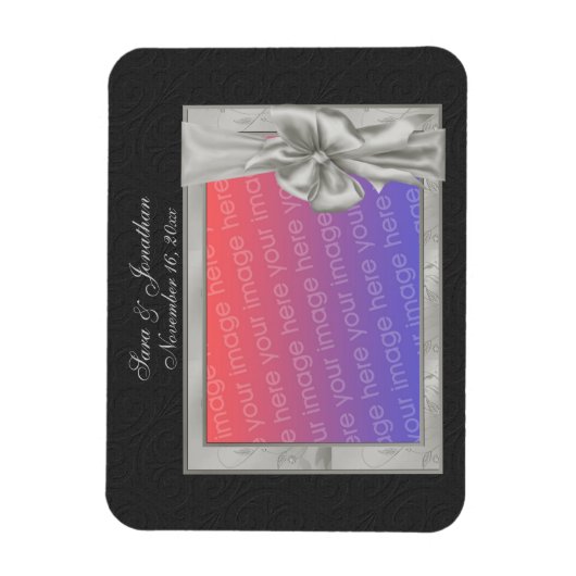Elegant Silver Photo Frame Personalized Wedding  Magnet (Vertikal)