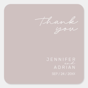 Elegant Silver Pink Minimal Danke Hochzeit Quadratischer Aufkleber