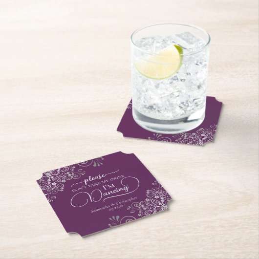 Elegant Silver & Plum Don't Take My Drink Wedding Untersetzer (Vor Ort)