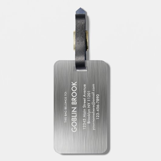 Elegant Silver Rectangular brushed metallic  Gepäckanhänger (Rückseite vertikal)