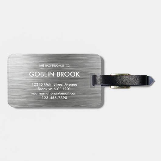 Elegant Silver Rectangular brushed metallic  Gepäckanhänger (Rückseite horizontal)