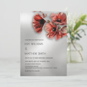 Elegant Silver Red Flowers | Photo Wedding Einladung (Stehend Vorderseite)