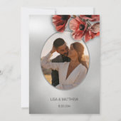 Elegant Silver Red Flowers | Photo Wedding Einladung (Rückseite)