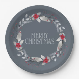 Elegant Silver Red Frohe Weihnachtsfeier Pappteller