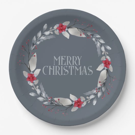 Elegant Silver Red Frohe Weihnachtsfeier Pappteller (Vorderseite)