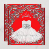 Elegant Silver Red Quinceanera Einladungen (Vorne/Hinten)