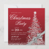 Elegant Silver Red Winter Christmas Tree Bow Einladung (Vorderseite)