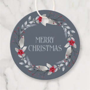 Elegant Silver Red Wreath Festival Geschenkanhänger