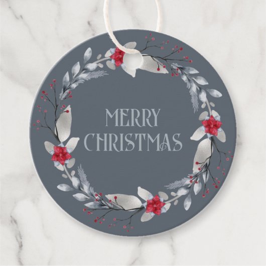 Elegant Silver Red Wreath Festival Geschenkanhänger (Vorderseite)