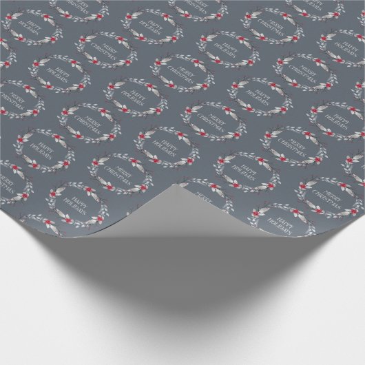 Elegant Silver Red Wreath Festival Geschenkpapier (Ecke)