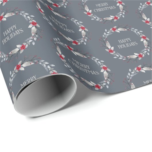 Elegant Silver Red Wreath Festival Geschenkpapier (Rolleneckpunkt)