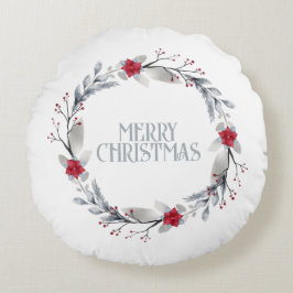 Elegant Silver Red Wreath Festival Rundes Kissen