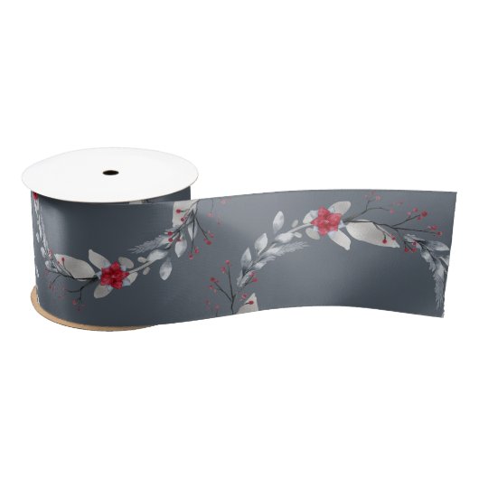 Elegant Silver Red Wreath Festival Satinband (Spule)
