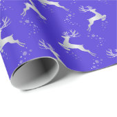 Elegant Silver Reindeer Blauer Weihnachtsfeiertag Geschenkpapier (Rolleneckpunkt)