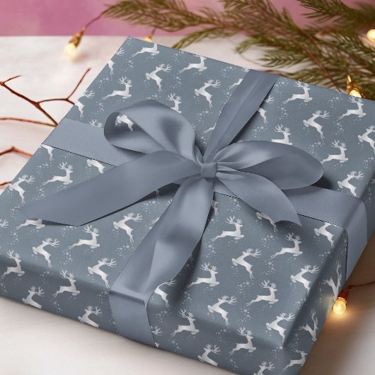Elegant Silver Reindeer Blauer Weihnachtsfeiertag Geschenkpapier