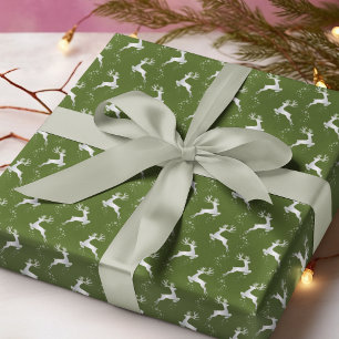 Elegant Silver Reindeer Grünen Weihnachtsfeiertag Geschenkpapier