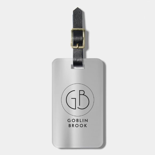 Elegant Silver Round brushed metallic Monogram Gepäckanhänger (Vorderseite vertikal)