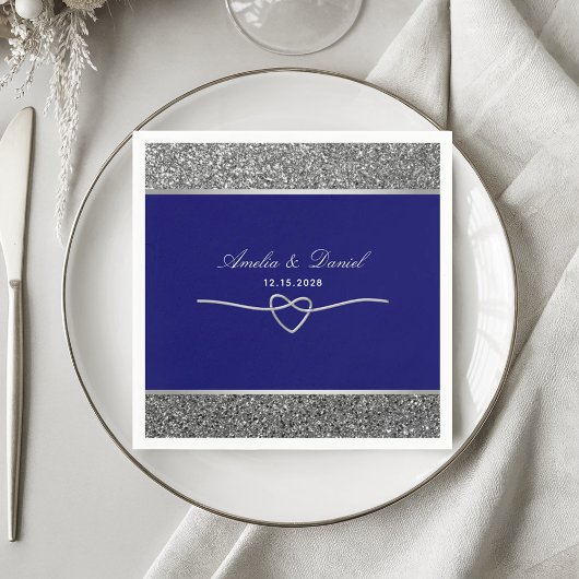 Elegant Silver Royal Blue Wedding Napkins Serviette