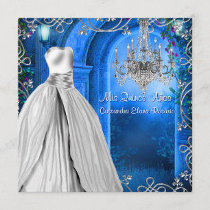 Elegant Silver Royal Navy Blue Quinceanera Einladung