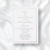 Elegant Silver Script First Communion Folieneinladung