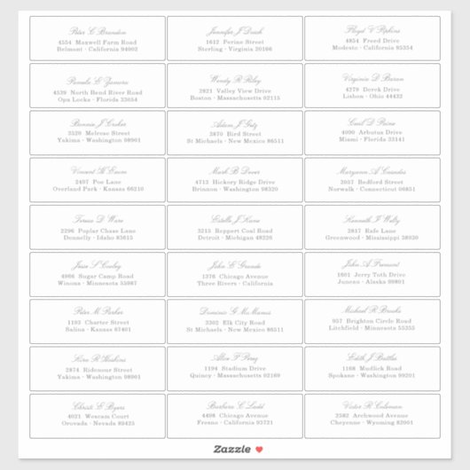 Elegant Silver Script Guest Names Address Sticker (Blatt)