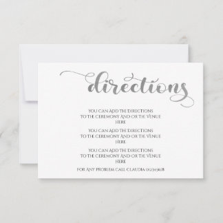 Elegant Silver Simple Wedding Directions Mitteilungskarte