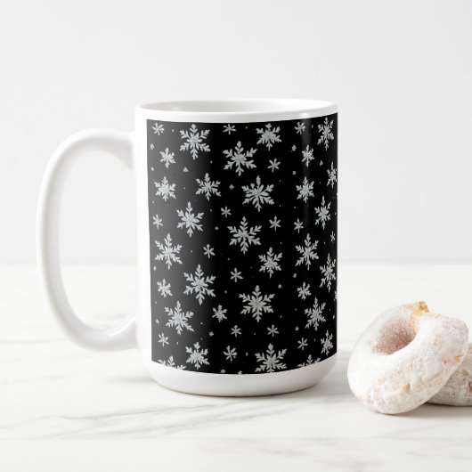Elegant Silver Snowflake | Winter Holiday Kaffeetasse (Mit Donut)