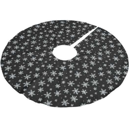 Elegant Silver Snowflake | Winter Holiday Polyester Weihnachtsbaumdecke (Schrägansicht)