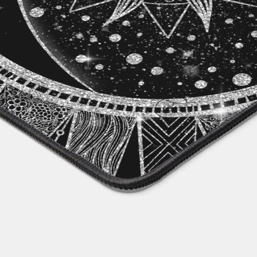 Elegant Silver Sun Moon Mandala Black Design Schreibtischunterlage (Ecke)