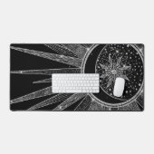 Elegant Silver Sun Moon Mandala Black Design Schreibtischunterlage (Tastatur & Maus)