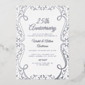 Elegant Silver Swirl 25. Hochzeitstag Folieneinladung (Vorderseite)