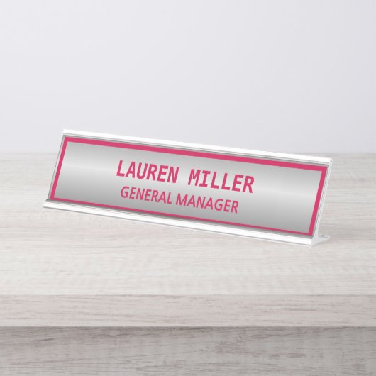 Elegant Silver und Burgund Schreibtischnamensplakette (Vorderseite )