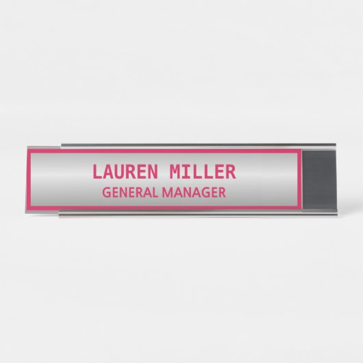 Elegant Silver und Burgund Schreibtischnamensplakette (Vorderseite )