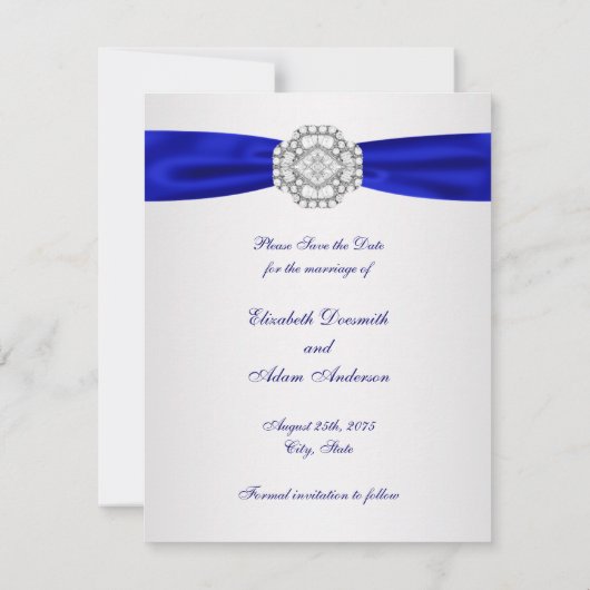 Elegant Silver und Royal Blue Save the Date (Rückseite)