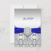 Elegant Silver und Royal Blue Wedding RSVP (Vorderseite)