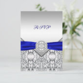 Elegant Silver und Royal Blue Wedding RSVP (Stehend Vorderseite)