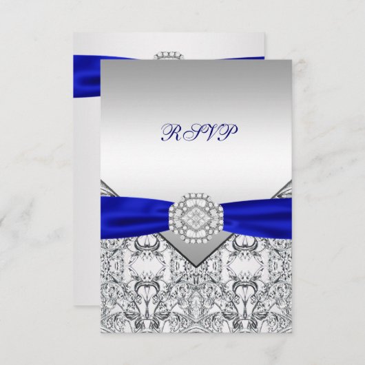 Elegant Silver und Royal Blue Wedding RSVP (Vorne/Hinten)