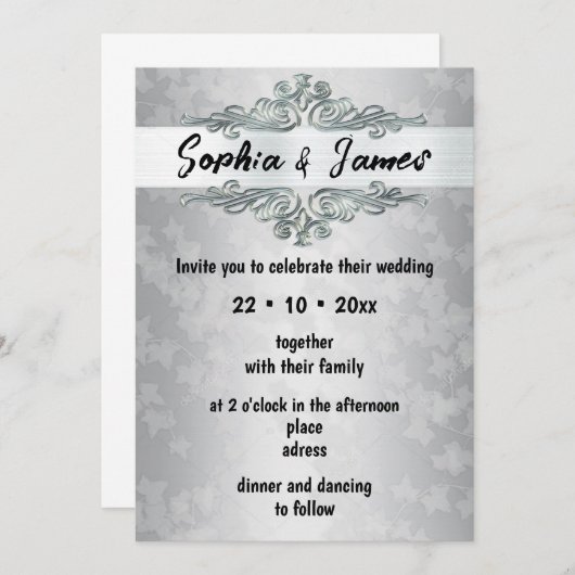 Elegant Silver Wedding Invitation – Custom card Einladung (Vorne/Hinten)