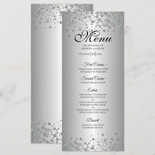 Elegant silver Wedding Menu Menükarte (Vorne/Hinten)