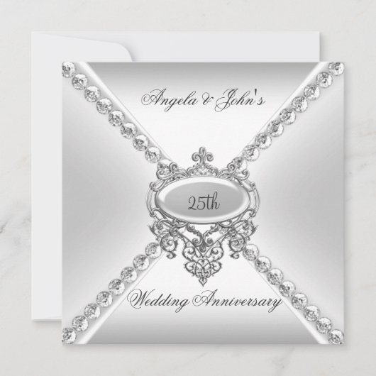 Elegant Silver White 25. Hochzeitstag 3 Einladung (Vorderseite)
