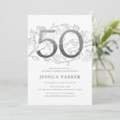Elegant Silver White 50. Geburtstag Einladung (Stehend Vorderseite)