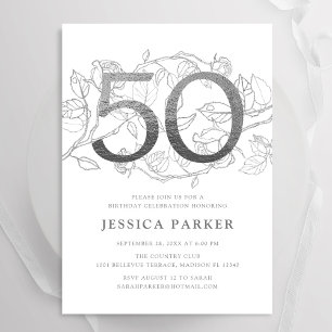 Elegant Silver White 50. Geburtstag Einladung