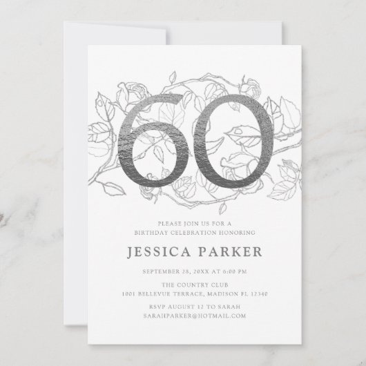 Elegant Silver White 60. Geburtstag Einladung (Vorderseite)