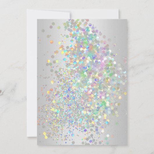 ELEGANT SILVER WHITE HOLOGRAPHIC PASTEL WEDING EINLADUNG (Rückseite)