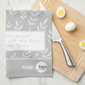 ELEGANT SILVER WHITE LEAFE FOLIAGE HOLIDAYS LOGO GESCHIRRTUCH (Viertel Falte)