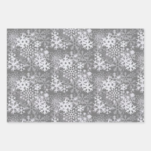 Elegant Silvery Christmas Snowflakes Kraft Brown Geschenkpapier Set (Vorderseite 3)