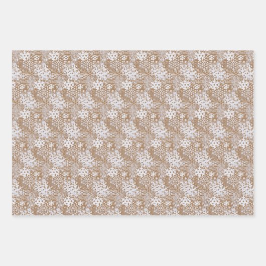 Elegant Silvery White Snowflakes Kraft Brown Geschenkpapier Set (Vorderseite 2)