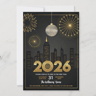 Elegant Silvester 2026 - Party Gold Glitter Einladung